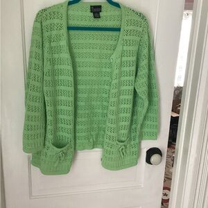 NY Collection Light Green Open Knit Cardigan